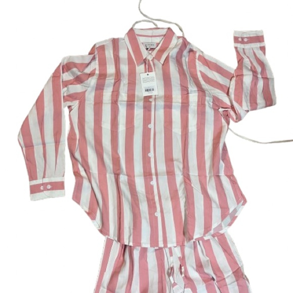 Striped Pink and White Women's Pajama Set - Picture 5 of 5